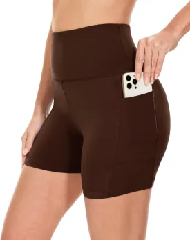 HIGHDAYS 5 Biker Shorts for Women with Pockets-High Waist Tummy Control Spandex Workout Yoga Running Gym Activewear