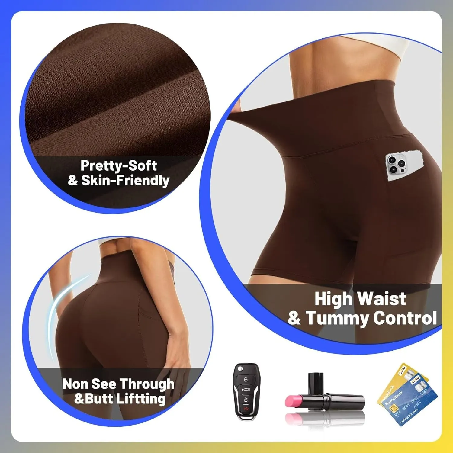 HIGHDAYS 5 Biker Shorts for Women with Pockets-High Waist Tummy Control Spandex Workout Yoga Running Gym Activewear