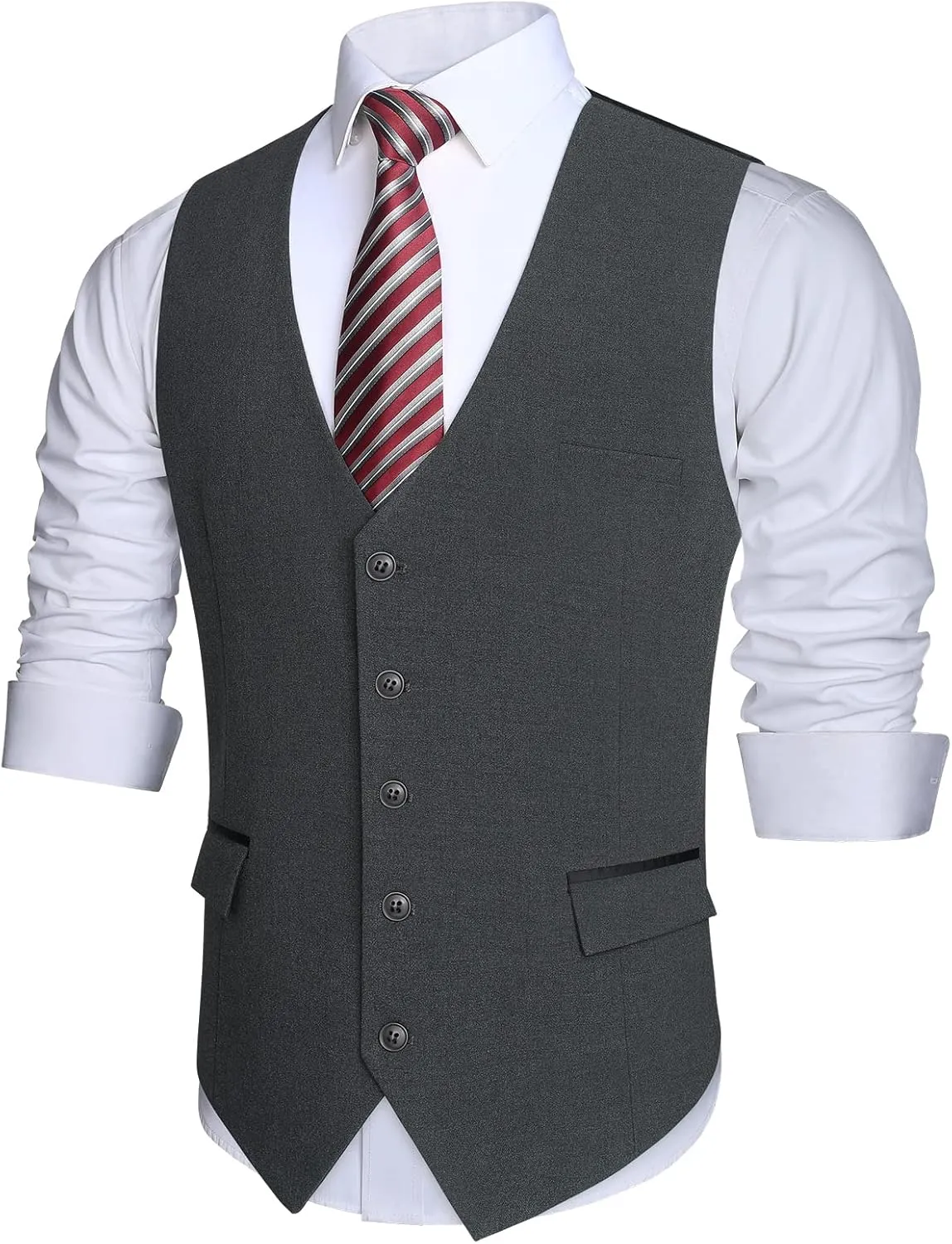 HISDERN Men's Suit Vest Business Suit Vests for Men Formal Slim Fit Solid Wedding Dress Waistcoat for V-Neck Tuxedo Vest