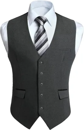 HISDERN Men's Suit Vest Business Suit Vests for Men Formal Slim Fit Solid Wedding Dress Waistcoat for V-Neck Tuxedo Vest