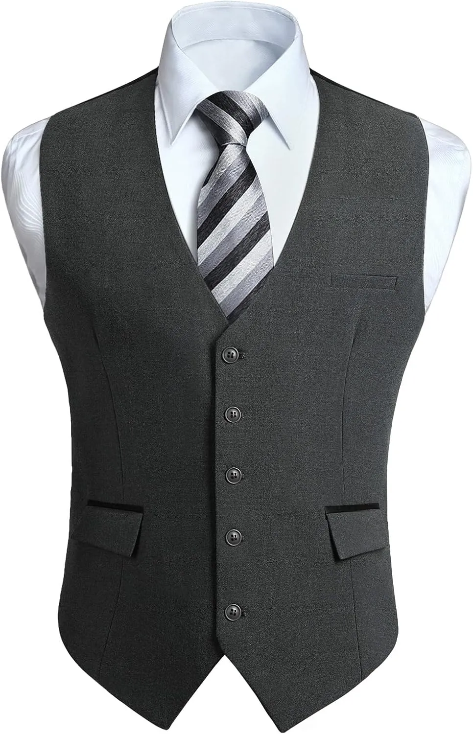 HISDERN Men's Suit Vest Business Suit Vests for Men Formal Slim Fit Solid Wedding Dress Waistcoat for V-Neck Tuxedo Vest