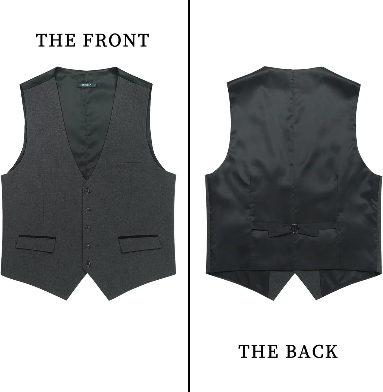 HISDERN Men's Suit Vest Business Suit Vests for Men Formal Slim Fit Solid Wedding Dress Waistcoat for V-Neck Tuxedo Vest