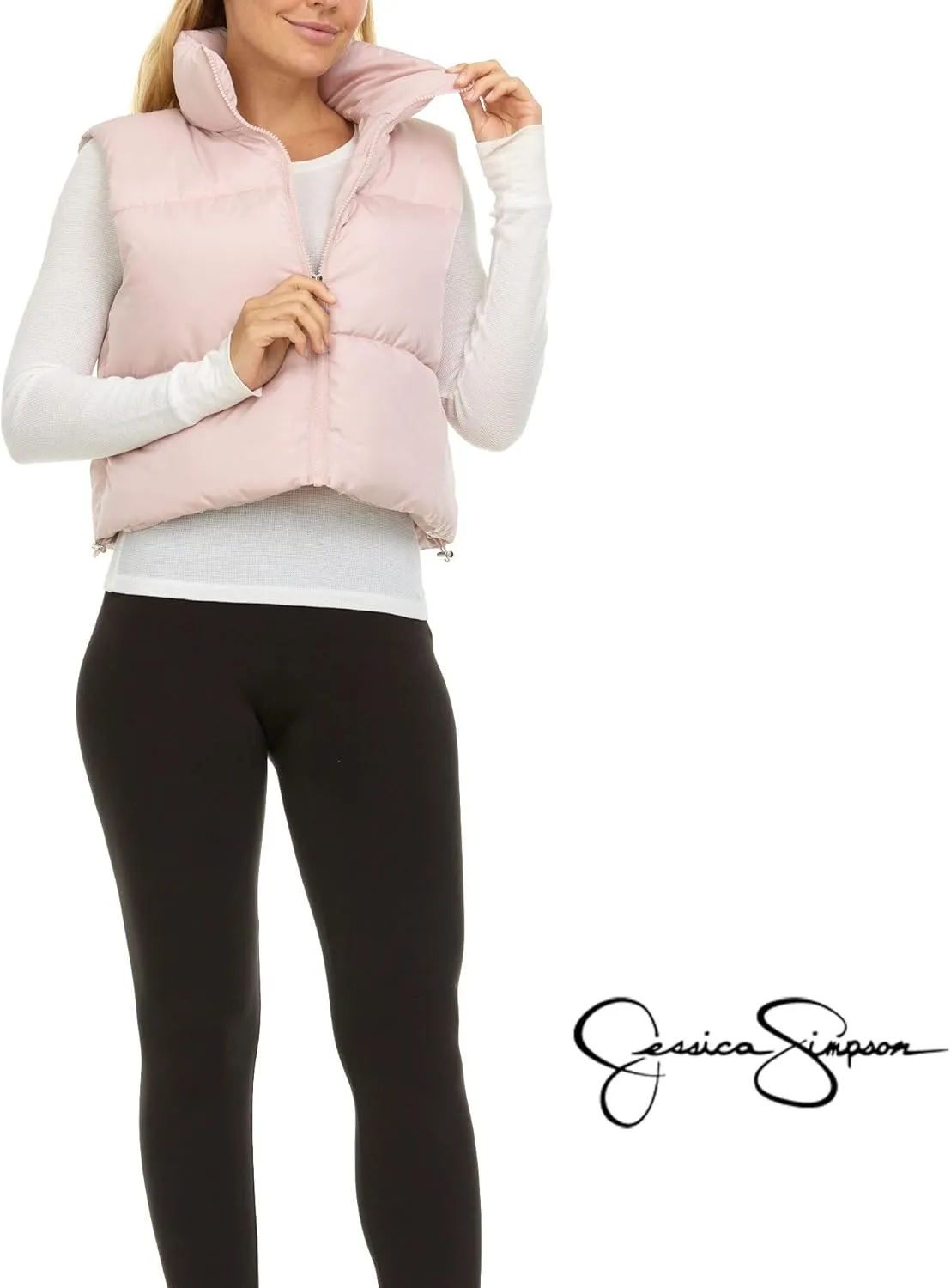Jessica Simpson Cropped Puffer Vest Women, Sleeveless Womens Outerwear Vests