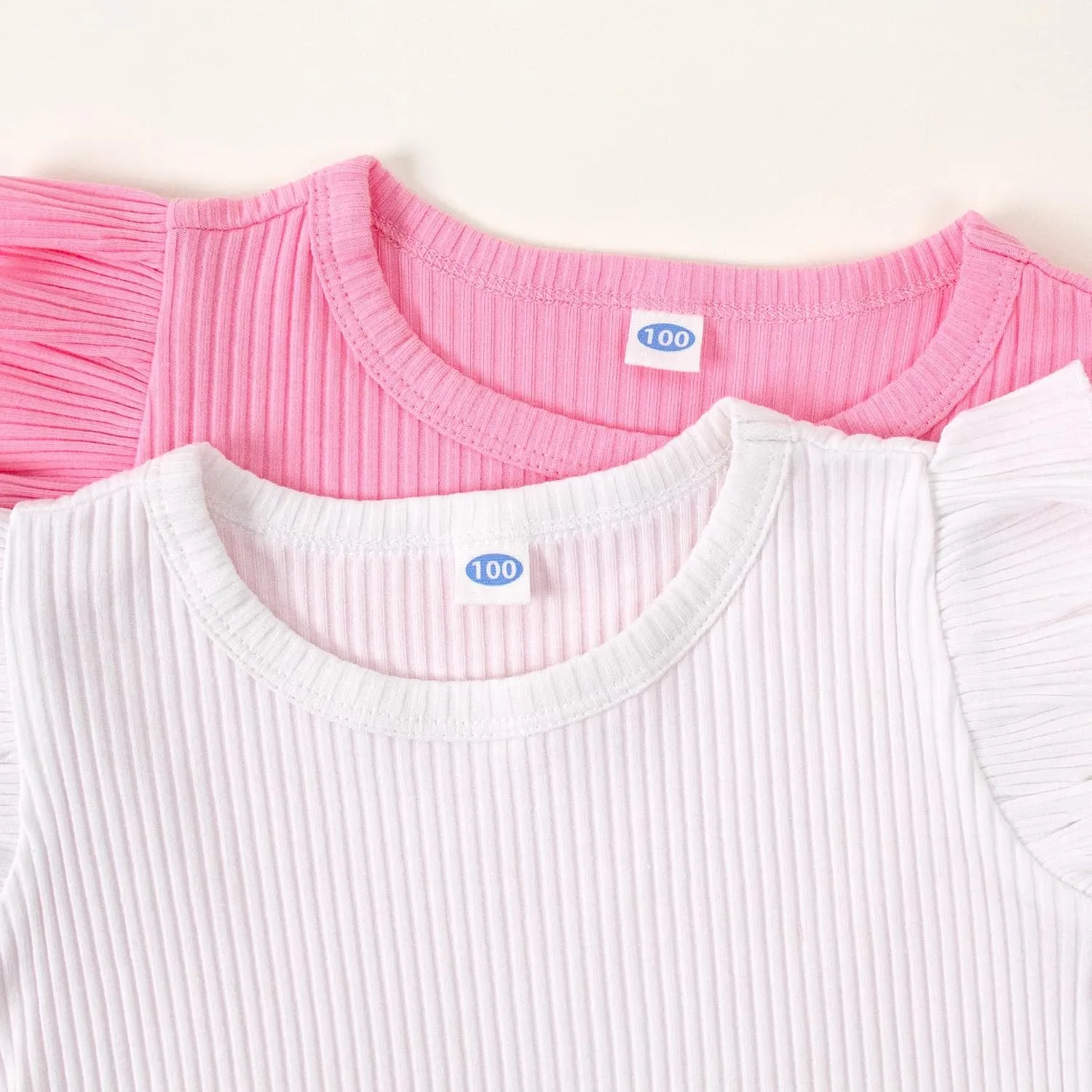 LYSMuch Toddler Girls 2-Pack Ruffle Short Sleeve Ribbed Shirt Blouse Solid Tee