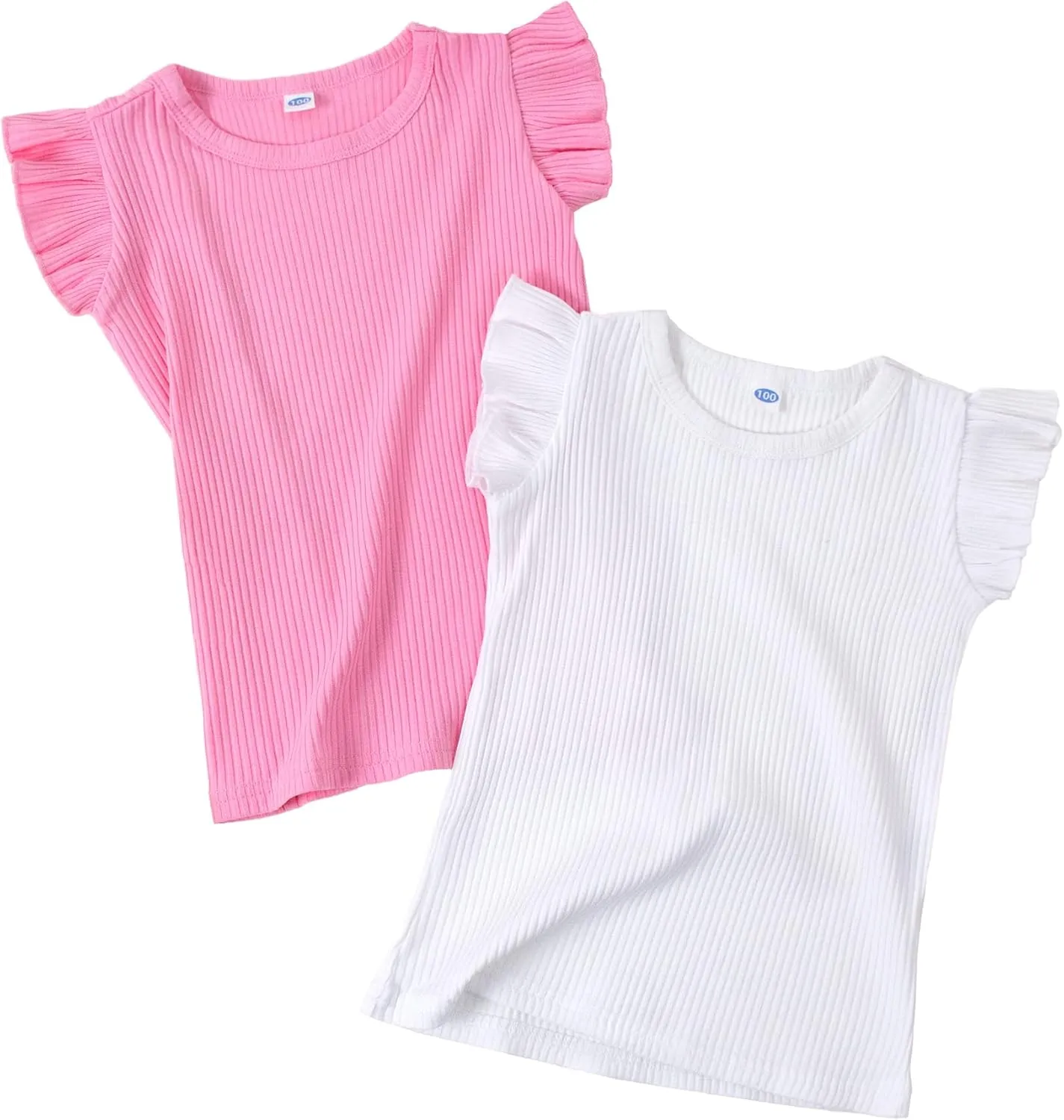 LYSMuch Toddler Girls 2-Pack Ruffle Short Sleeve Ribbed Shirt Blouse Solid Tee