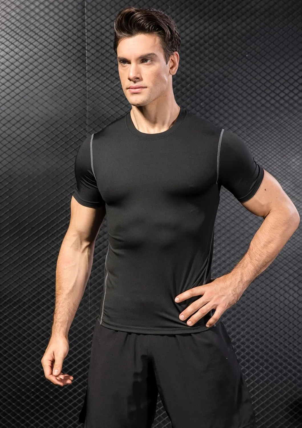 Men's Compression Shirts Short Sleeve Workout T Shirts Athletic Sports Base Layer Cool Dry Gym Tops Undershirts
