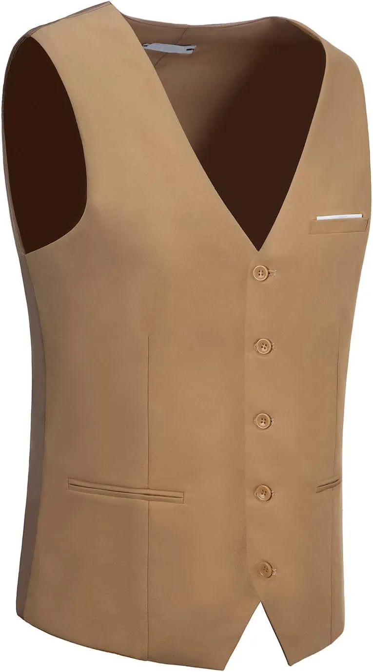 Men's Suits Vest V-Neck Sleeveless Slim Fit Jacket Groomman Casual Suit Vests for Wedding Formal Party Tuxedo for Men