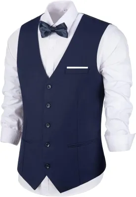 Men's Suits Vest V-Neck Sleeveless Slim Fit Jacket Groomman Casual Suit Vests for Wedding Formal Party Tuxedo for Men
