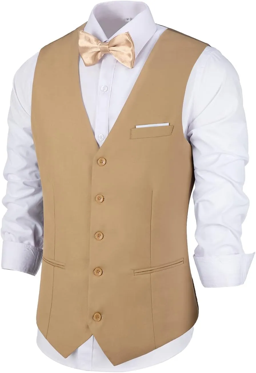 Men's Suits Vest V-Neck Sleeveless Slim Fit Jacket Groomman Casual Suit Vests for Wedding Formal Party Tuxedo for Men